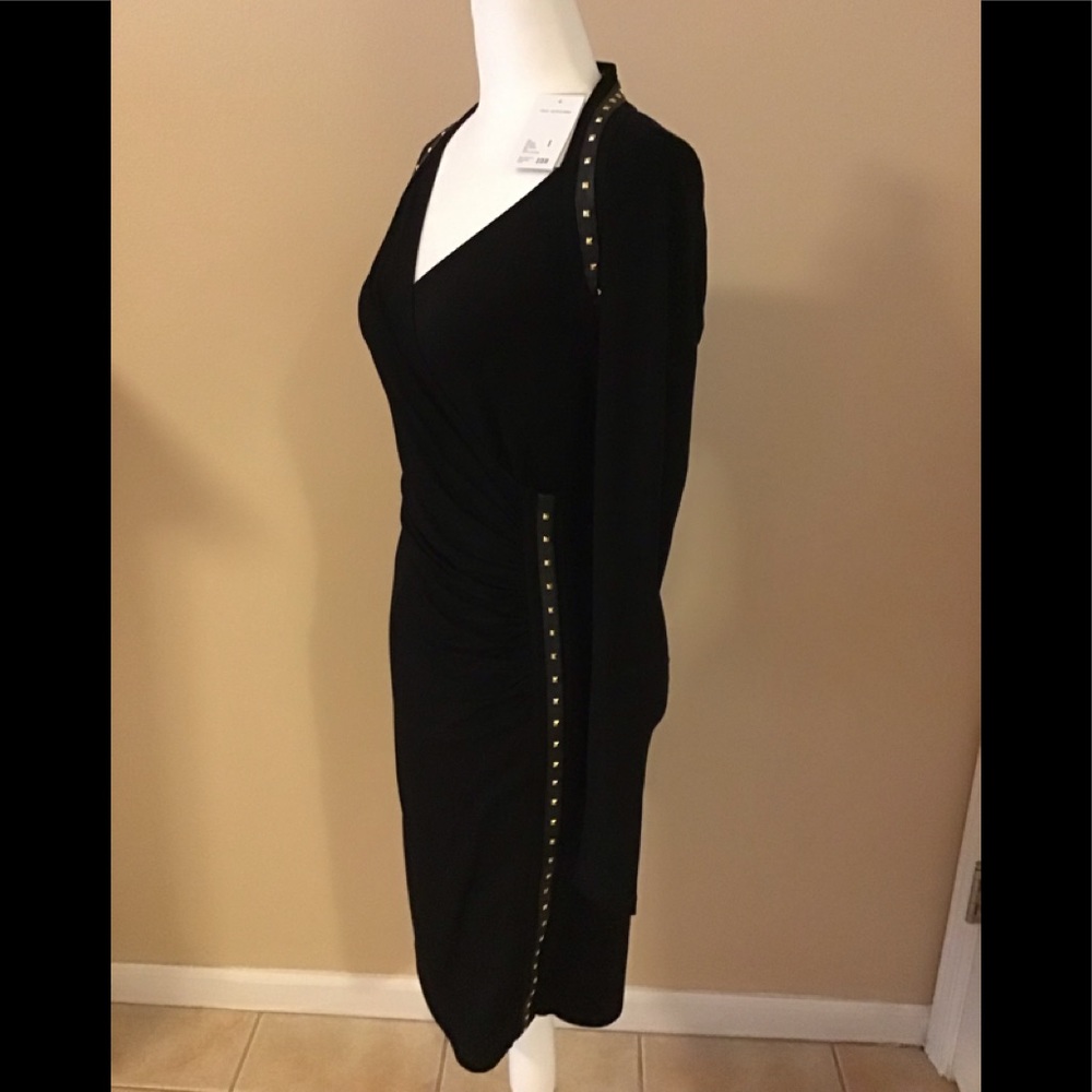 LEATHER AND GOLD STUDDED DETAILED DRESS